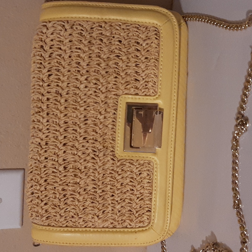 TALBOTS Yellow Leather/Straw Clutch/Shoulder Purse